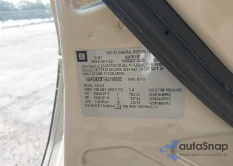 2009 Buick Enclave Cxl z USA, uszkodzony, nr VIN 5GAER23D99J190685